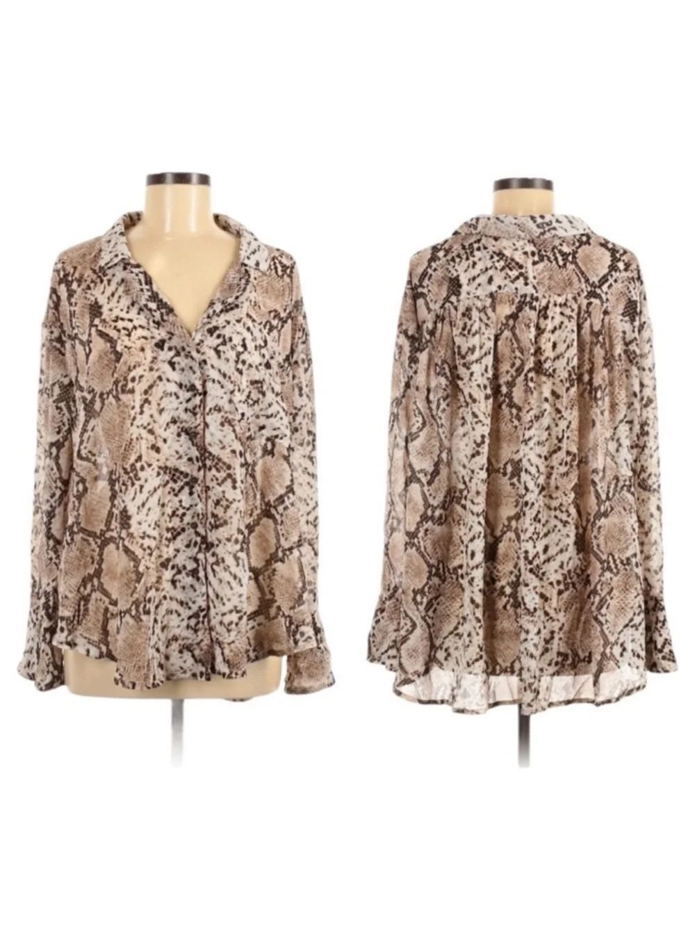STORIA Snake Print Semi-Sheer Blouse M